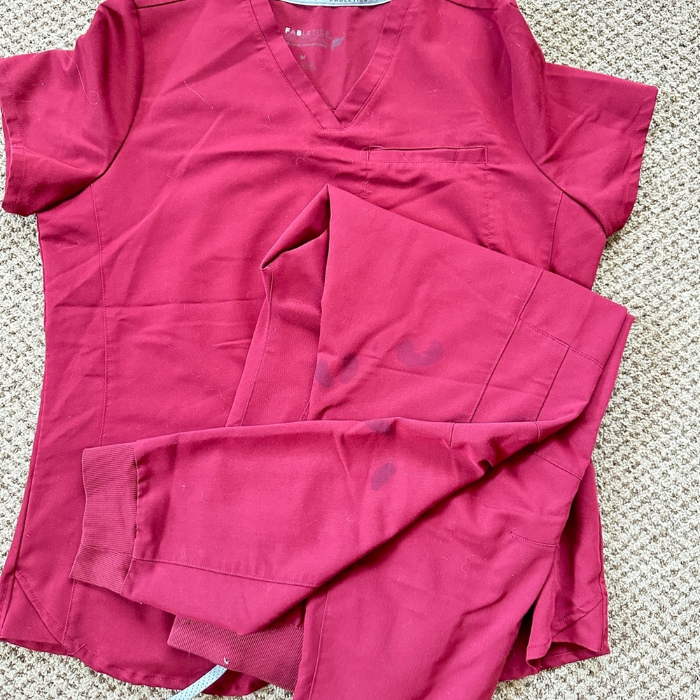 Fabletics Women's Scrub-Style Jumpsuit Top & Pants Set in Deep Berry